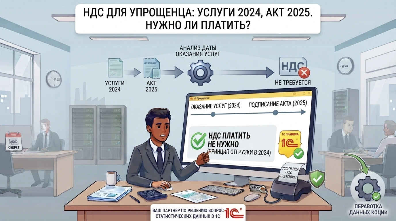 Нужно ли упрощенцу уплачивать НДС за услуги, оказанные в 2024 году, если акт приёмки подписан в 2025 году? Нужно ли упрощенцу уплачивать НДС за услуги, оказанные в 2024 году, если акт приёмки подписан в 2025 году?